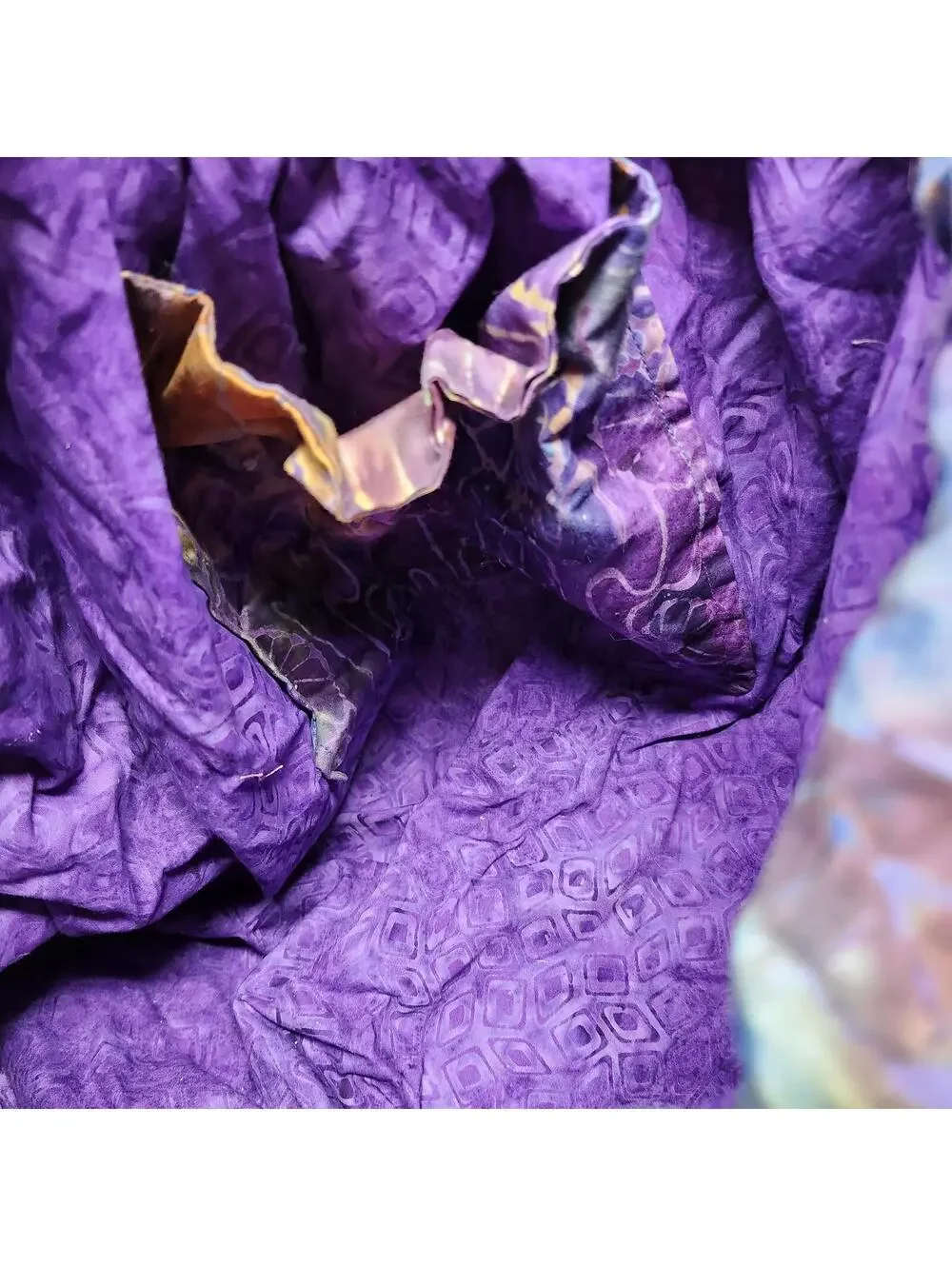Handmade Batik Slouch Hobo Bag Oversized Round Tote Purple